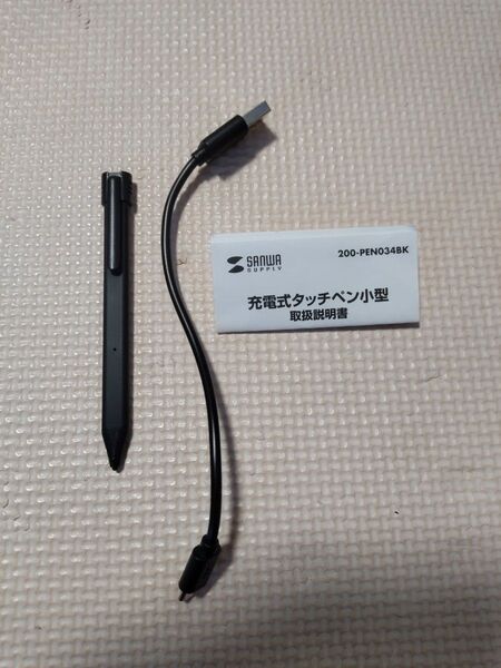 充電式タッチペン 充電式 ペン先2mm microUSB充電 クリップ スライド電源 薄型 ブラック タッチペン