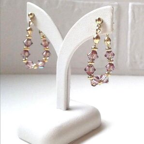 158.ハンドメイドピアス スワロフスキー アンティーク ピンク スープ