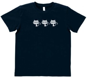 おもしろ　Tシャツ　ネコネコネコ　ネイビー　MLサイズ　送料無料　ｈ749