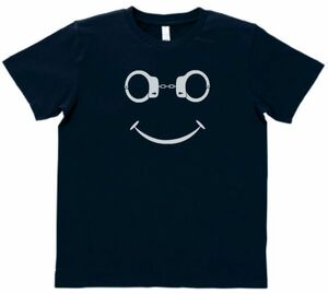 おもしろ　Tシャツ　手錠スマイル　ネイビー　MLサイズ　送料無料　ｈ797