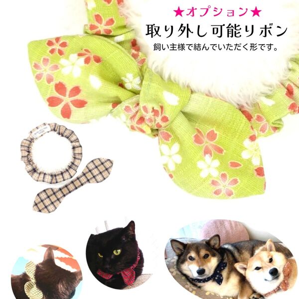 ★オプション★取り外し可能リボンの紹介ページです/縫い付け迷子札 ねこおもい シュシュ猫首輪 名前 /軽量 可愛い 人気 おすすめ