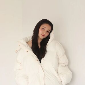 muguet big love down jacket ダウンジャケット 白 ハートボタン フード付き ホワイト ダウンジャケット