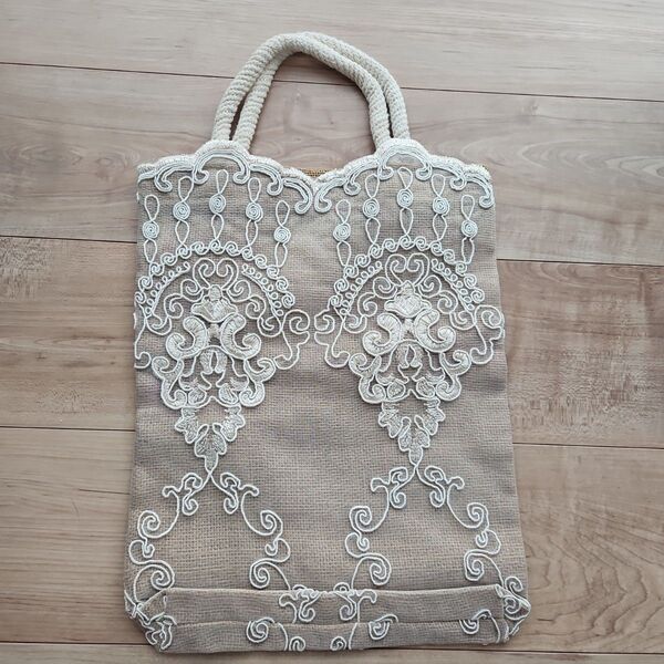 ☆HANDO ISTANBUL☆レース×ジュートトートバッグ☆ほぼ未使用☆