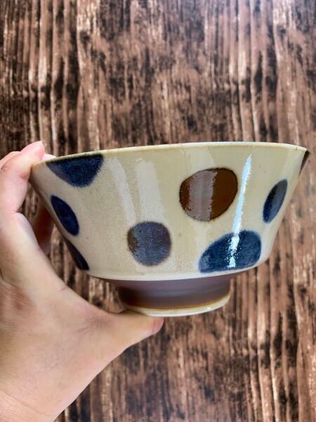沖縄やちむん風 ドットどんぶり2枚 和食器 美濃焼 オシャレ 磁器
