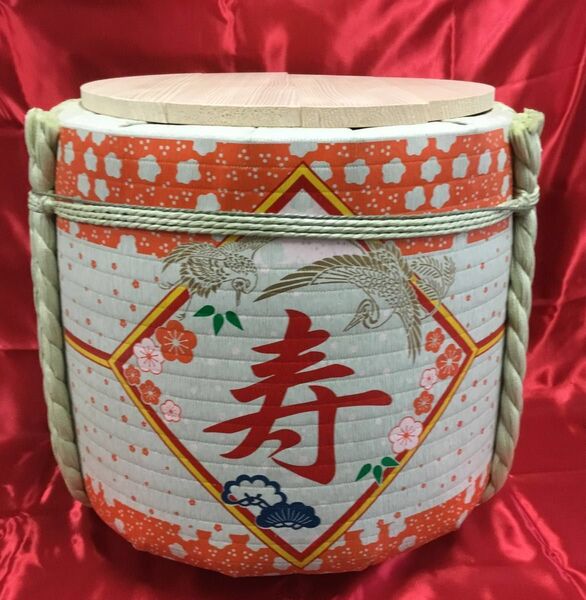 寿花柄飾り樽ステンレスボウル入り4斗特製鏡板付き備品無し