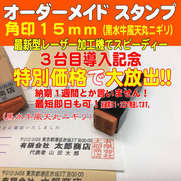 【オーダーメイド】☆ゴム角印(天丸ニギリ)15mm角 実印・はんこ・スタンプ・住所判・おなまえスタンプ・社判・住所印