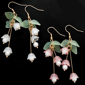  earrings lily of the valley bell orchid flower flower adult lady's pearl Stone swaying piece . accessory hook pretty 