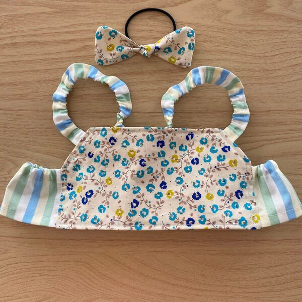A2 花柄ストライプ ブルー系 ラボット LOVOT 服 ハンドメイド