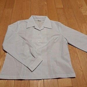 事務服 ブラウス ストライプ 長袖 11号サイズ 水色