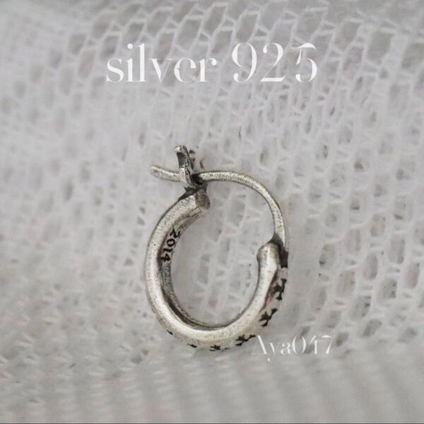 シルバー925 クロス フープピアス アンティーク調 おしゃれ 十字架 silver925