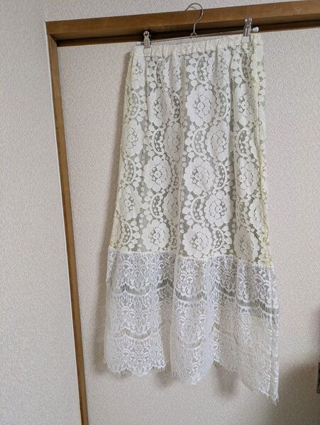【新品】オメカシ★ホワイト レース ロングスカート ペチコート付き