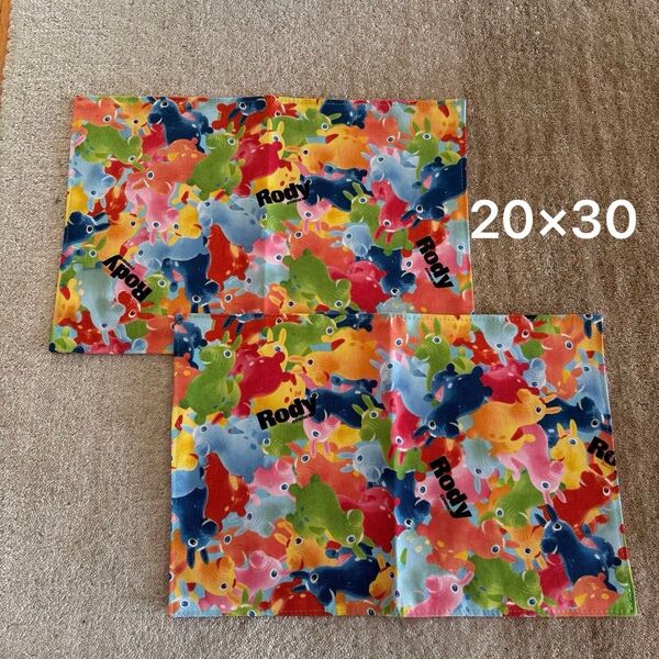 廃盤!ロディ ランチョンマット2枚(20×30cm) ギンガム リバーシブル 入園 カラフルロディ