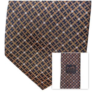 HERMES シルク ネクタイ オレンジ ネイビー チェック新品未使用