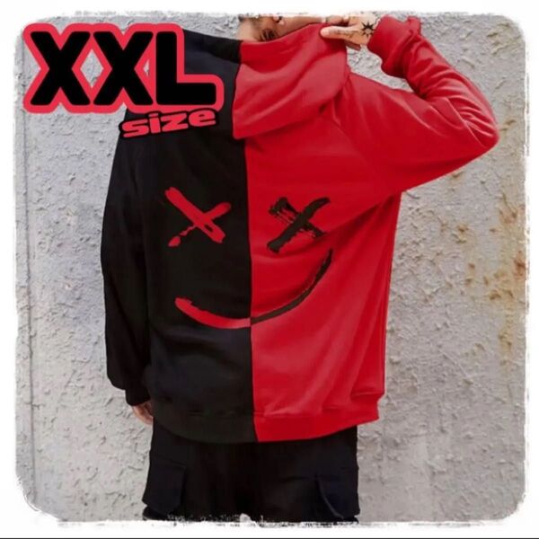 パーカー XXL オーバーサイズ ブラック 黒 赤 レッド 韓国 人気 ユニセックス 大きめ ビッグシルエット オルチャン 東海