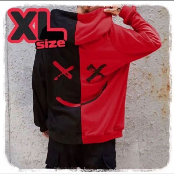 パーカー XL オーバーサイズ ブラック 黒 赤 レッド 韓国 人気 ユニセックス 大きめ ビッグシルエット オルチャン 東海