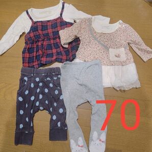 4着まとめ売り★ナチュラルベーシックスタイルワンピ風長袖、conocoワンピ風長袖 ベルメゾン 7分ズボン、ウサギ キッズ 春秋