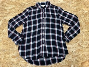 ALPHA CUBIC alpha kyu big size 9 lady's shirt check long sleeve rayon 100% navy × eggshell white × red 