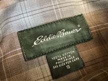 Eddie Bauer エディーバウアー Sサイズ メンズ シャツ チェック柄 胸ポケット付き 長袖 綿100% ベージュ×茶色×水色_画像4