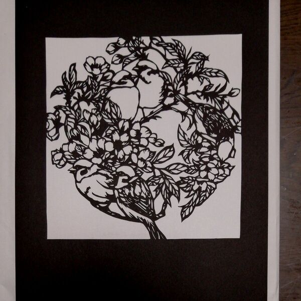 切り絵 ハンドメイド 雀切り絵