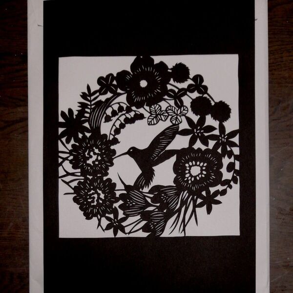 切り絵 ハンドメイド 鳥と花切り絵
