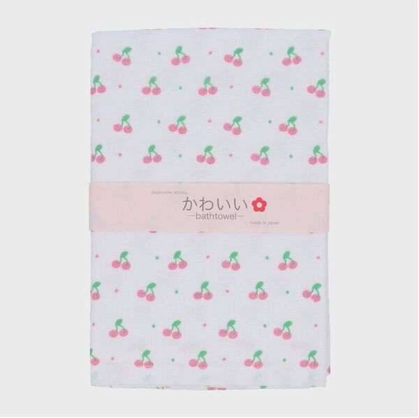 やわらかガーゼのバスタオル「かわいい」チェリ日本製55×115㎝綿100%新品