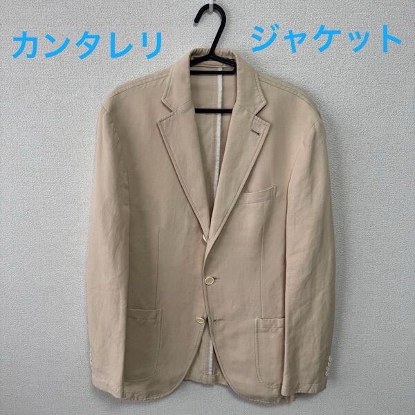 【美品】カンタレリ cantrarelli カジュアル ジャケット ベージュ(サイズ46)綿麻混 春秋 メンズ