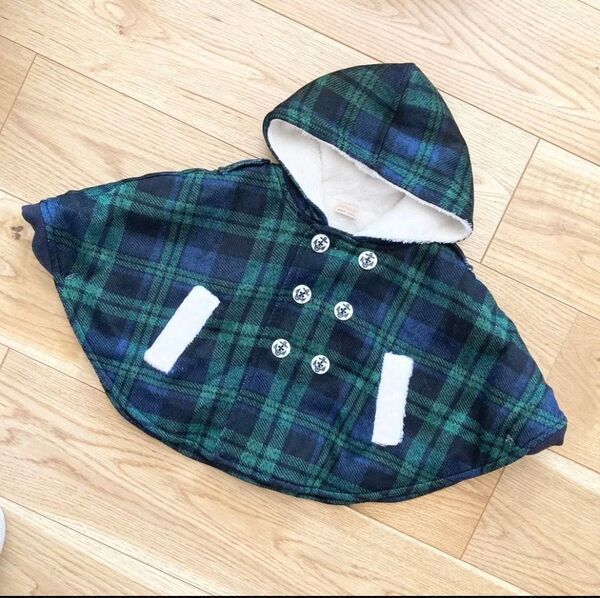 petitmain プティマイン ベビー キッズ アウター ポンチョ 子供服 チェック 赤ちゃん もこもこ コート