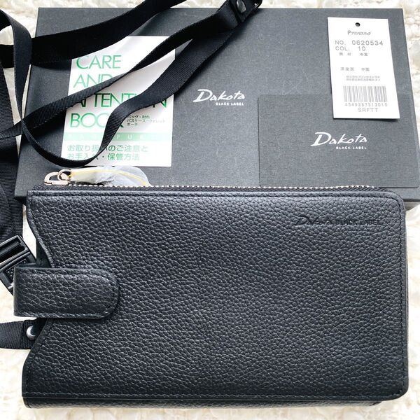 Dakota ダコタ 長財布 ショルダーストラップ付き L字ラウンドファスナー 黒 ブラック