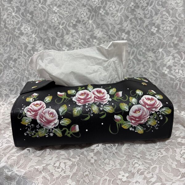 LOVE ROSE薔薇 ティッシュカバー 黒 A ティッシュケース