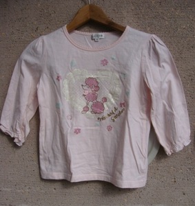 any FAM エニイファム　Tシャツ 七分袖　ピンク　ハートとプードルのラメ入りプリント　オンワード樫山　１４０