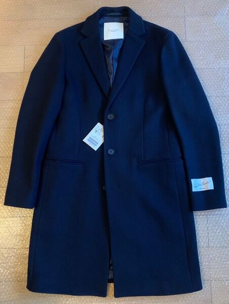 新品 EDIFICE コート チェスターフィールド Super 120’s Wool エディフィス ネイビー 紺 M チェスター