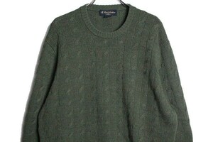 ブルックスブラザーズ クルーネック サクソンウール ニットセーター (M) 緑 ケーブル編み SAXXON WOOL