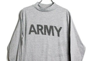 USA製 U.S.ARMYトレーニング用 ハイネック 長袖Tシャツ (M) USアーミー モックネック リフレクター ロンT 霜降りグレー アメリカ製