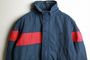 90's ナイキ NIKE フリースライニング フルジップ ナイロンジャケット 紺赤 (Ｍ) 90年代 銀タグ リップストップ フードパーカ