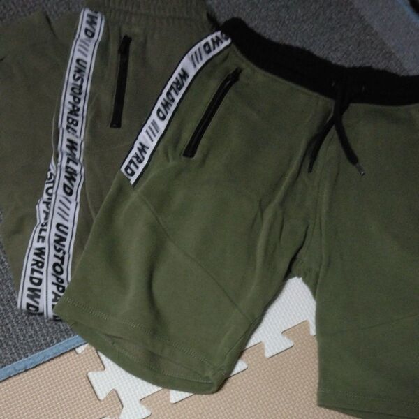 H&M150サイズカーキ色ハーフパンツ・ロングパンツセット