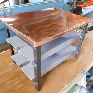 銅ミドルテーブル 41.5×32×高さ32.5 3段テーブル キャンプテーブル 折り畳み コーティング済 珍品 自作