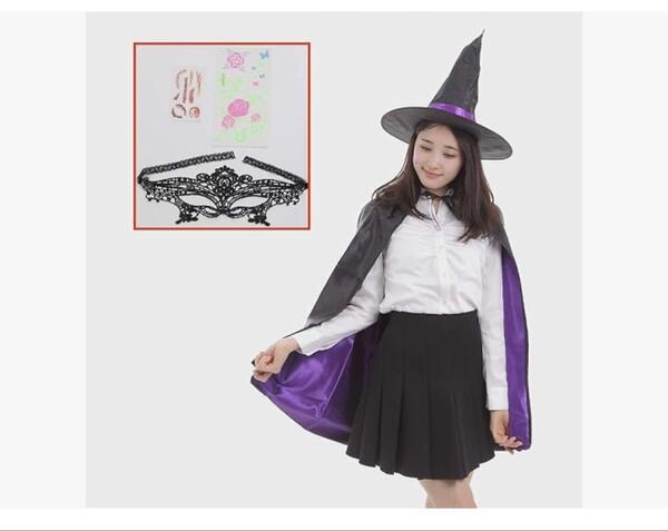 魔女 コスプレ ハロウィン お手軽5点セット・初心者向け パープル 大