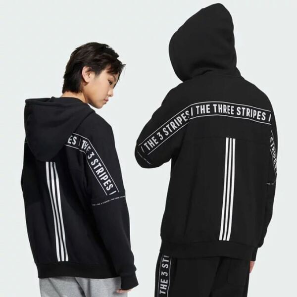 adidas THE THREE STRIPES パーカー メンズ ブラック 裏起毛 アディダス 厚手 黒 スリーストライプス