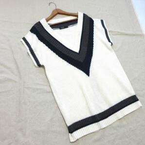 送料込み AS KNOW AS olaca a.no.ne.ne. アズノゥアズ オオラカ アノネネ ライン入り ゆったり ローゲージ ニット ベスト 白 大きいサイズ