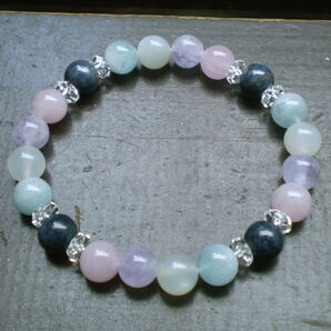 サファイアxアクアマリンxラベンダーアメジストxムーンストーンxローズクォーツブレスレット 天然石 パワーストーン
