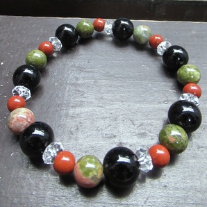 オニキスxユナカイトxレッドジャスパーブレスレット 天然石 パワーストーン