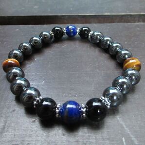 ヘマタイトxタイガーアイxオニキスxラピスラズリブレスレット 天然石 パワーストーン