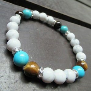 ハウライトxハウライトターコイズxタイガーアイブレスレット 天然石 パワーストーン