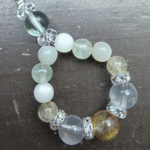 シトリンxミルキークォーツxグリーンフローライトストラップ 天然石 パワーストーン