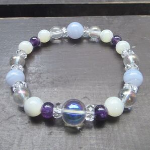 アクアオーラxブルーレースxアメジストxマザーオブパールブレスレット 天然石 パワーストーン