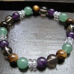 アベンチュリンxタイガーアイxアメジストx煙水晶xカット水晶ブレスレット 天然石 パワーストーン