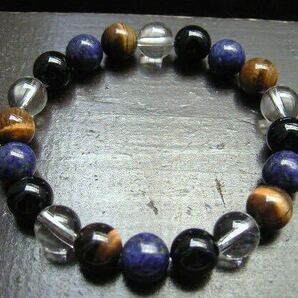 オニキスxラピスラズリxタイガーアイx水晶ブレスレット 天然石 パワーストーン