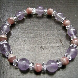ラベンダーアメジストxインカローズxカット水晶ブレスレット 天然石 パワーストーン