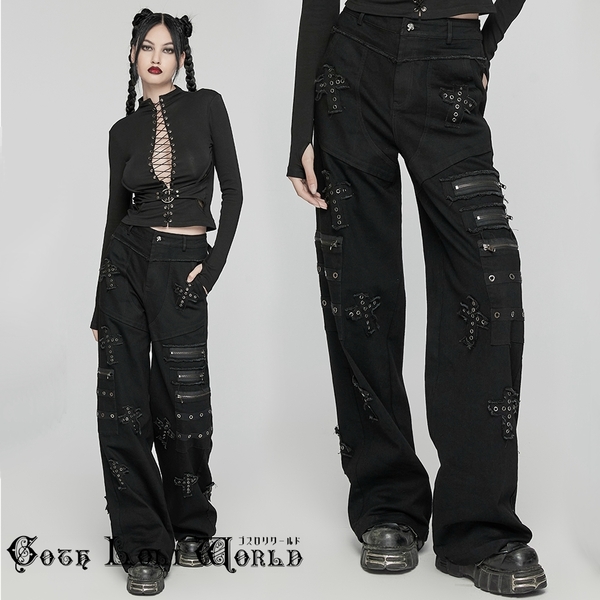 即納 WK-658NCF-BK-M パッチワークリメイク風ハトメバギー パンツ ファッション ゴシック ゴスロリ パンク ロック ビジュアル系