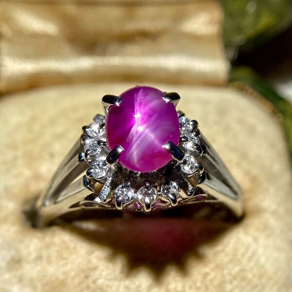 pt900 非加熱スタールビー1.31ct ダイヤモンド0.17ct 指輪 ring リング